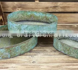 Oval Shabby Chic Small Metal Flower Pot thumbnail-1