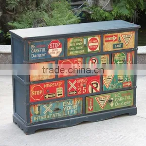 Antique Blue Wooden Tool Cabinet thumbnail-1