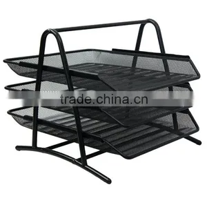 3 Layers Stacking Metal Mesh Desk Organizer File Tray thumbnail-2