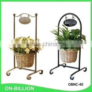 Welcome Iron Frame Pretty Hand Woven Wicker Plant Basket thumbnail-4