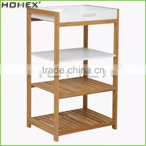 Bathroom Rack With 4 Shelves Storage Bamboo Rack Wooden Shelf and Tray/Homex_FSC/BSCI Factory thumbnail-1