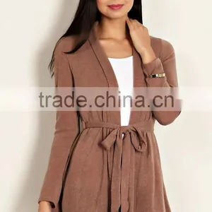 New Style Fashion Design Short Cardigan Winter Wear Loose Large Size Ladies Heather Knit Open Cardigan With Waist Tie thumbnail-6