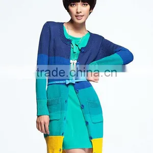 OEM Ladies Fashion Long Sweet Stripe Cardigan Sweater thumbnail-1