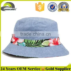 Floral Strap Custom Blank Blue Denim Bucket Hat thumbnail-1