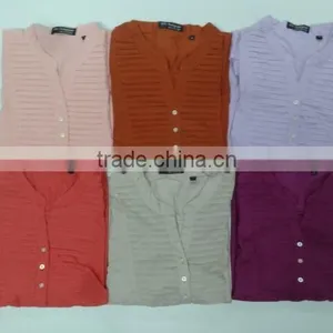 Ladies Button Down Shirts With Pintuck on Chest and Fold up Sleeve thumbnail-5