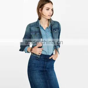 New Design Washed Denim Woman Fashion Spring Jacket thumbnail-1