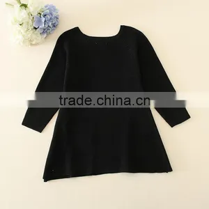 Kids CNY Sweater Dresses, Black Knitting Girl's Sweater, Round Collar Long Sleeve Valentine's Day Sweater Dress thumbnail-2