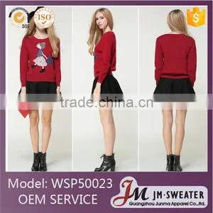 Newest Design Women Jumpers Red Color Crew Neck Knitted Ugly Christmas Sweaters thumbnail-1