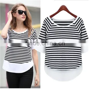 Summer Simple Latest Fashion Women Black and White Striped Lady Shirt Chiffon Fabric Chiffon Blouse thumbnail-5