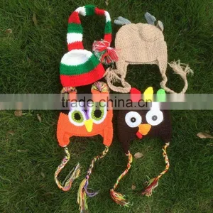 Multicolor Baby Hat for Holiday Owl Hat Cap With Ear Flap Animal Style Infant Toddler Holiday Handmade Hat For Girls and Boys thumbnail-1