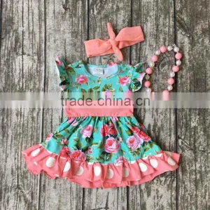 Baby Girls Summer Spring Dress Outfits Girls Floral Dress Girls Boutique Summer Dress With Matching Necklace and Headband thumbnail-1
