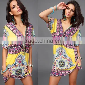 Walson Newest Fashion Milk Silk Sexy V-neck Dress Skirt Big Yards Beach Holiday Dress thumbnail-4
