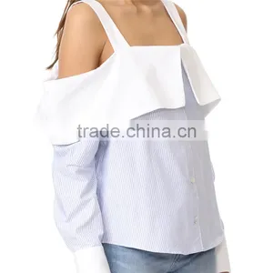 OEM Hot Ladies Turn Collar Fresh Color Poplin Skirt Office Blouse thumbnail-3