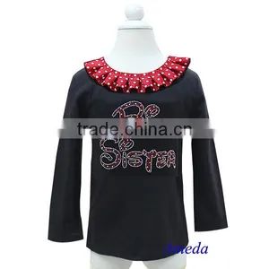 Red Polka Dots Collar Bling Rhinestone Red Big Sister Black Long Sleeves Top 1-7Y thumbnail-1