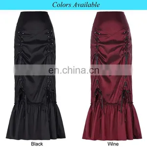 Belle Poque Women's Vintage Retro Gothic Victorian Style N/T Taffeta Long Black Ruched Skirt BP000208-1 thumbnail-6