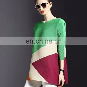 2017 New Fashionable Patch Work Blouse Designs Women Stripe Blouse thumbnail-2