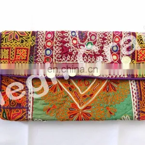Wholesale Gypsy Kutch Embroidered Coin Clutch- Bohemian Tribal Clutch Purse -Vintage Tribal Embroidered Clutch thumbnail-4