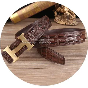 Belt Men And Women Crocodile Pattern H Letter Gold And Silver Buckle Double Sided Leather Belt thumbnail-3