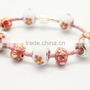 Fashion Handmade European Murano Glass Bead Thin Leather Bracelet thumbnail-3