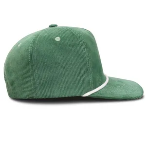 Corduroy 5 Panel Flat Brim Snapback Cap Unisex Streetwear Hat With Rope Decor Custom Embroidery Adjustable thumbnail-4
