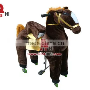 QHKR09 Dark Brown Horse Mechanical Kiddie Ride Without Electricity for Sale thumbnail-1