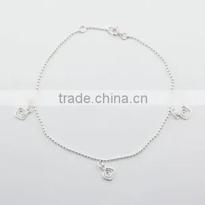 Diamond Shaped Spiral Charms Sterling Silver Bead Chain Anklet thumbnail-1