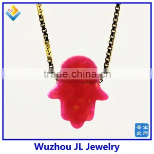Stunningly Synthetic OP42 Hamsa/Hand Opal 18K Plated 925 Sterling Silver Chain Necklace thumbnail-6