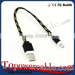 Factory Supply Short 30CM Flat Noodle Design Braided Nylon USB A-B Micro Cable thumbnail-3