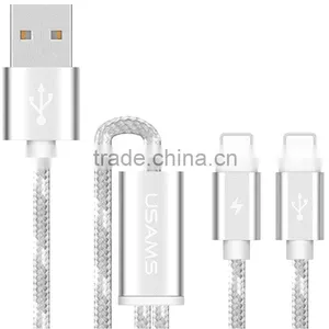 USAMS SJ044 1.2M Nylon Braided 2in1 Cable for Iphone 6/6s/6s Plus 2.1A USB Metal Weave Charging Data Cable for Iphone 6 Plus/5s thumbnail-3