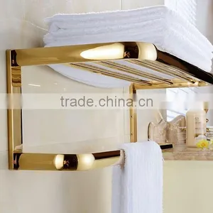 Golden Finish Modern Square Stainless Steel Towel Rack Holder Shelf W/ Towel Bar Hanger thumbnail-5
