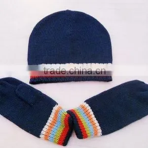 Fashion Lady Acrylic Knitted Jacquard Mitten Hat Set thumbnail-1
