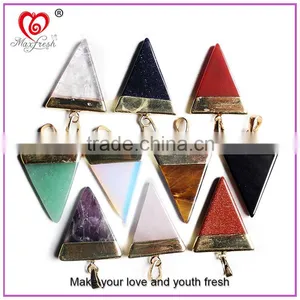 Natural Quartz Different Kinds Crystal Point Pendant for Necklace Natural Crystal Stone Pendant Design Mixed Triangle Stone thumbnail-2