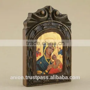 Greek & Russian Orthodox Wooden Icon. Mother God. Eleousa. Antic Design thumbnail-1