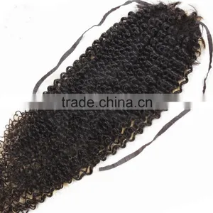 China Wholesale Cheap Grade 7A Afro Kinky Hair Ponytail Headband Raw Unprocessed Kinky Curly Ponytail thumbnail-2
