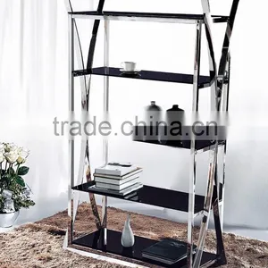 PT-L008 Stainless Steel Display Shelf Stand Fixtures,telescoping Garment Rack Floor Display Shelf With Glass thumbnail-1