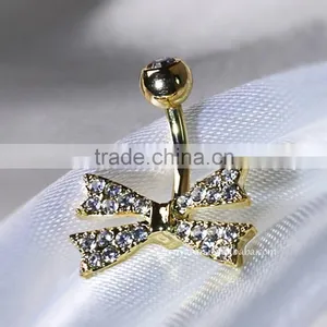 316L Steel Crystal Bowknot Belly Button Rings Adhesive Body Jewelry thumbnail-1