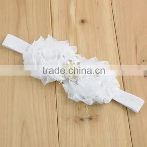 Fancy Nylon Velvet Ribbon Chiffon Fabric Flower Hair Band in Stock / New Arrival Pearl Flowers Hair Headband thumbnail-4