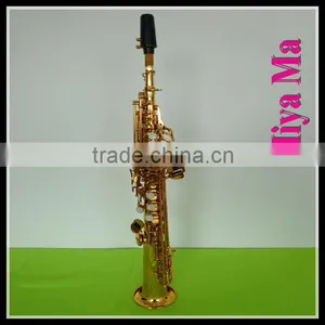 Woodwind Musical Instrument Gold Lacquer Bb Brass Straight Soprano Saxophone thumbnail-1