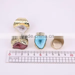 Mixed Colors Agate Geode Ring Golden Electroformed Freeform Drusy Druzy Gem Stone Jewelry Rings thumbnail-4