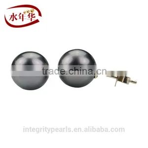9.5-10mm AAA Natural Black Real 18K Gold Natural Tahiti Pearl Earring thumbnail-1