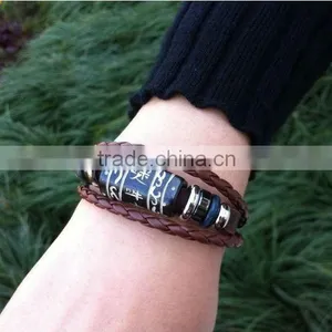 China Style Genuine Plain Leather Bracelets With Big Cow Bone Bead thumbnail-1