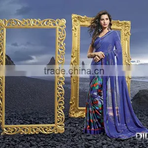 Latest Movie Blue Silk Georgette Saree thumbnail-1
