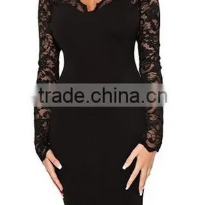 Women's Elegant Floral Lace Long Sleeves Bridesmaid Midi Dress thumbnail-1