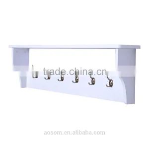 HomCom White 42" 6 Hook Hanging Entryway Shelf Wall Shelf With Hooks thumbnail-3