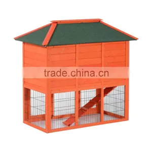 Pawhut Wooden Rabbit House / Wood Bunny Hutch w/ Lower Outdoor Run thumbnail-4