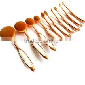 Top Quality Custom Logo Cosmetic Makeup Brushes Rose Gold and White Color 10pcs Oval Makeup Brush Set thumbnail-1