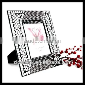 Modern Art Decor Black With Silver Antique Ornate Glass Mosaic Photo Frame Hang for Room thumbnail-4