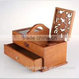 Refined Wooden Sewing Box With Lid thumbnail-2