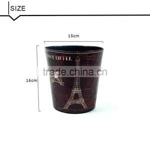 Hot Sale Waste Bin Roma Clock Print Faux Leather Hotel Trash Can thumbnail-4
