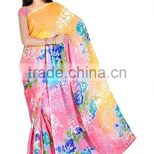 Georgette Printed Saree With Blouse thumbnail-3